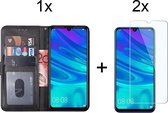 Huawei p smart 2019 hoesje bookcase met pasjeshouder zwart wallet portemonnee book case cover - 2x Huawei p smart 2019 screenprotector