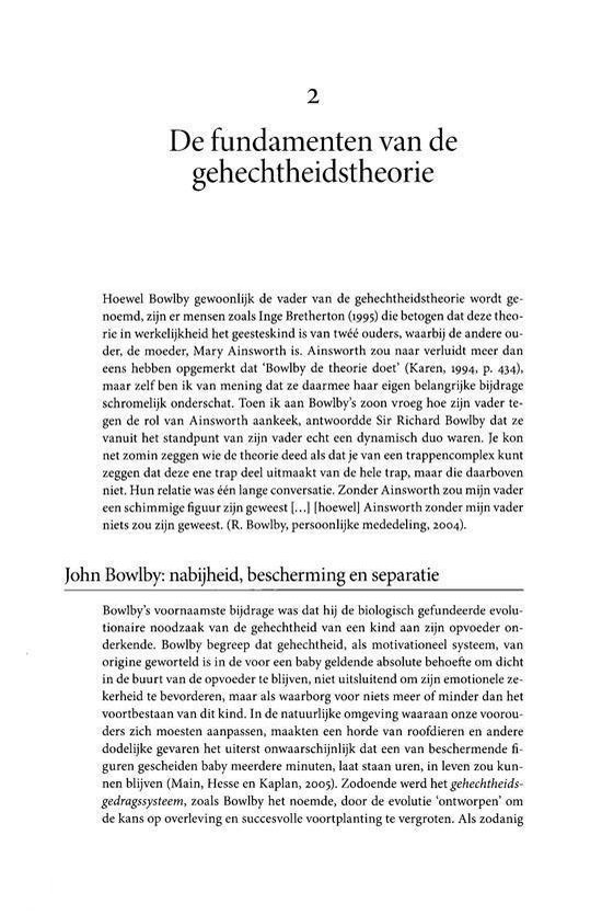 Pagina met tekst over de fundamenten van de gehechtheidstheorie.