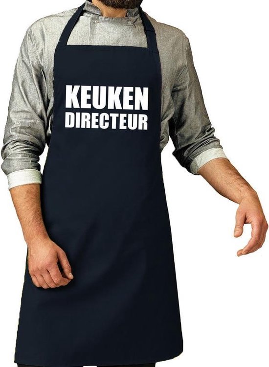 Keuken directeur barbeque schort / keukenschort navy blauw voor heren - bbq  schorten | bol.com