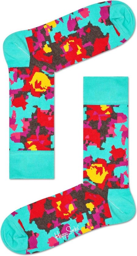 Happy Socks Abstract Flower Sokken - Turkooise/Rood - Maat 41-46