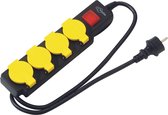 PROFILE outdoor meervoudig stopcontact - 4-voudig - met schakelaar - IP44 - 150cm rubber snoer - PENAARDE - zwart/geel