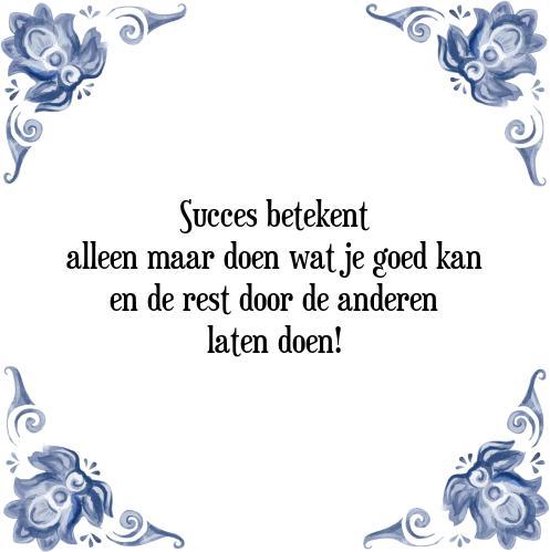 Tegeltje met Spreuk (Tegeltjeswijsheid): Succes betekent alleen maar doen wat je goed kan en de rest door de anderen laten doen! + Kado verpakking & Plakhanger