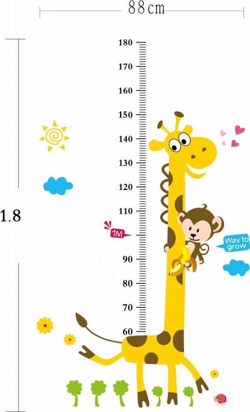 Groeimeter / Meetlat Giraffe - Muursticker voor Kinderkamer |