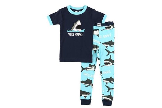 Kinderpyjama LazyOne Wide Awake Shark blauw met bedrukte broek - 104