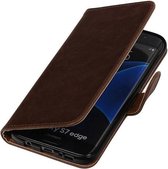 Zakelijke Book Case Telefoonhoesje Geschikt voor de Samsung Galaxy S7 Edge G935F - Portemonnee Hoesje - Pasjeshouder Wallet Case - Mocca