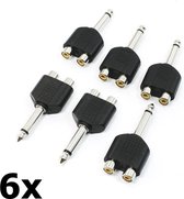 6 Stuks - 6.35mm Mono Male naar 2x RCA Female