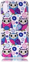 Shop4 - iPhone X Hoesje - Zachte Back Case Kleurrijke Uilen Transparant