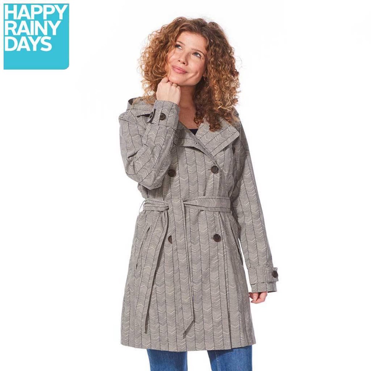 Happy Rainy Days Coat Celeste Stripes Clay/Navy Regenjas Dames Size : M