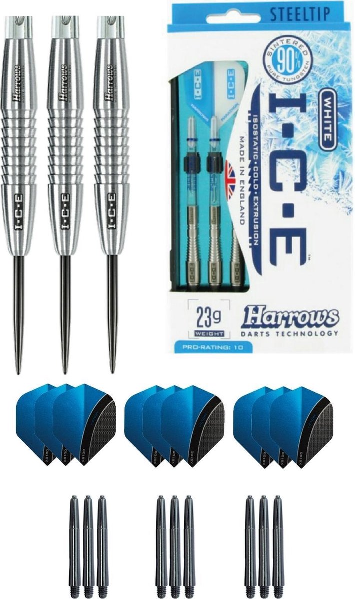 Harrows - ICE 25 gram Ringed grip - dartpijlen - plus 3 sets - dartshafts - en 3 sets - dartflights