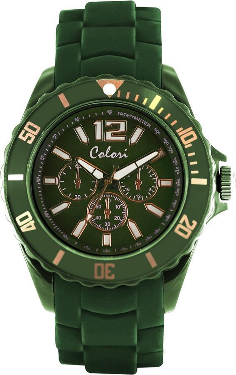 Colori Classic Chic 5 COL251 Horloge - Siliconen Band - Ø 44 mm - Donker Groen