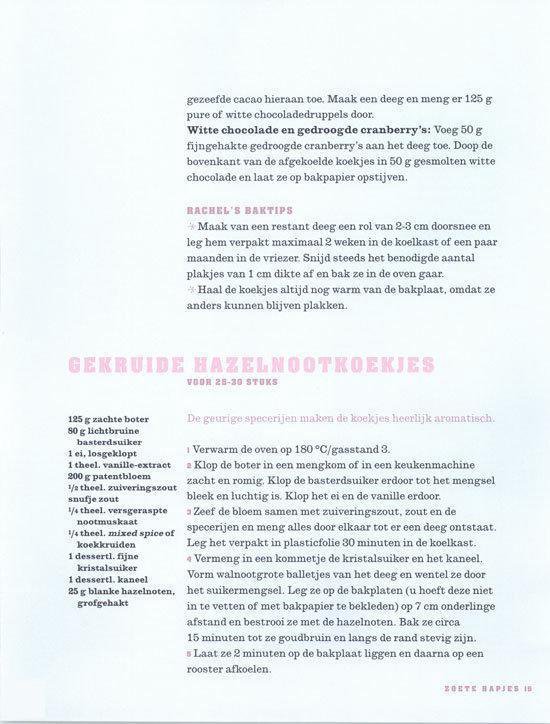 Recept voor 'Gekruide hazelnootkoekjes' met ingrediënten en instructies.