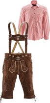 Lederhosen set | Top Kwaliteit | Lederhosen set E (goudbruine broek + rood overhemd)-52-XXL