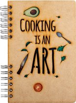 KOMONI - Duurzaam houten Schetsboek - Gerecycled papier - Navulbaar - A6 - Blanco -  Receptenboek - Cooking is an Art