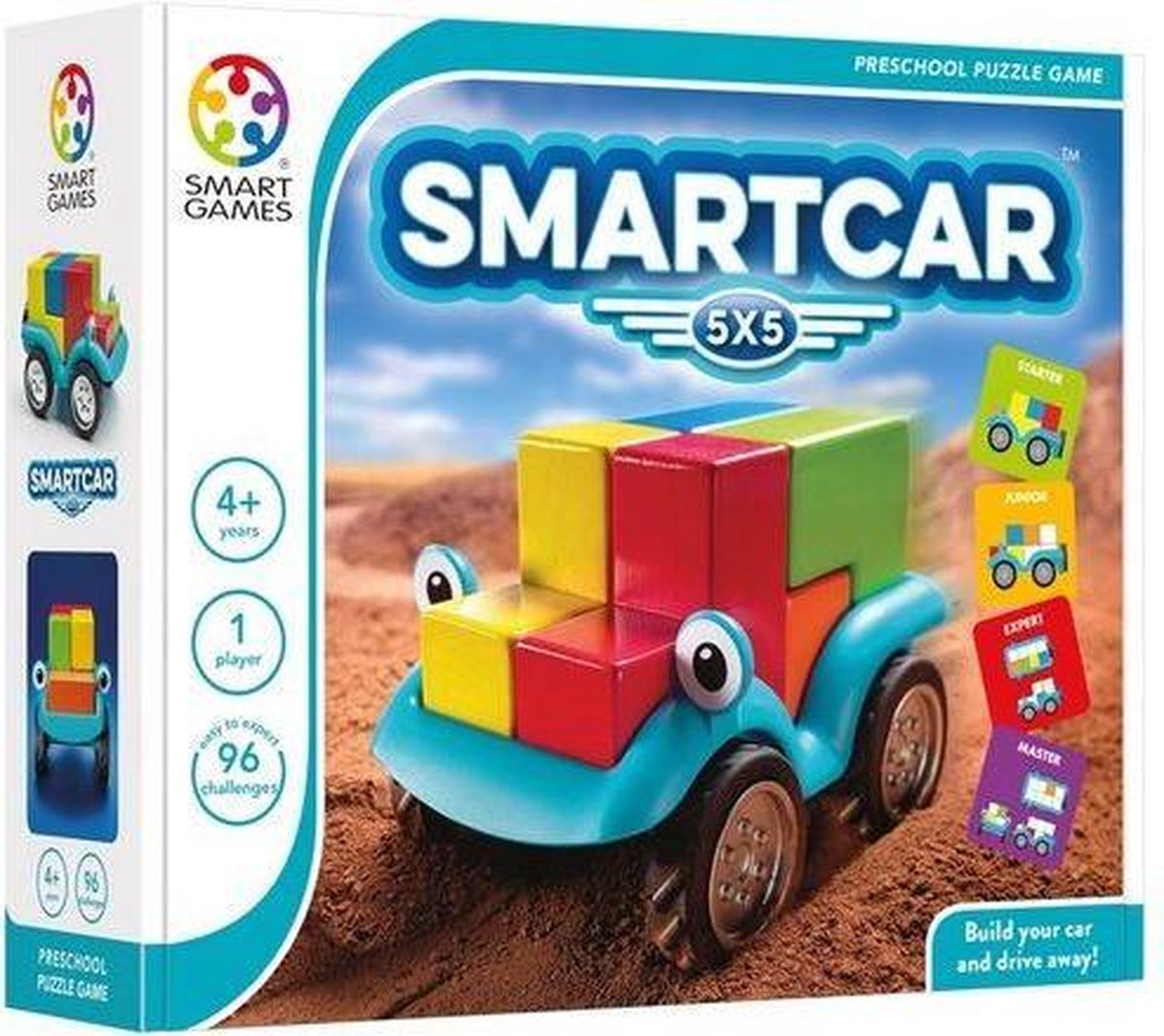 SmartGames - SmartCar 5x5 - Denkpuzzel 3D - 96 opdrachten - Houten blokken - Ruimtelijk inzicht