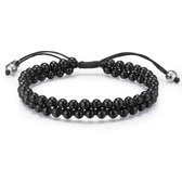 Twice As Nice Armband in edelstaal, 2 rijen met bolletjes op koord Zwart 21 cm