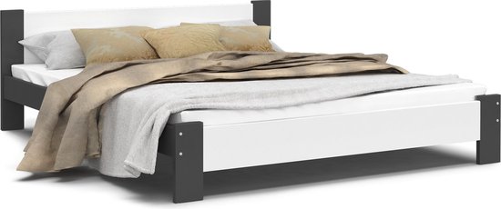 2 persoons bed cm - wit/grijs - zonder matras | bol.com
