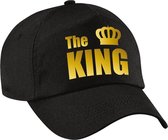The King pet / cap zwart met goudkleurige letters en kroon voor heren - Koningsdag - verkleedpet / feestpet