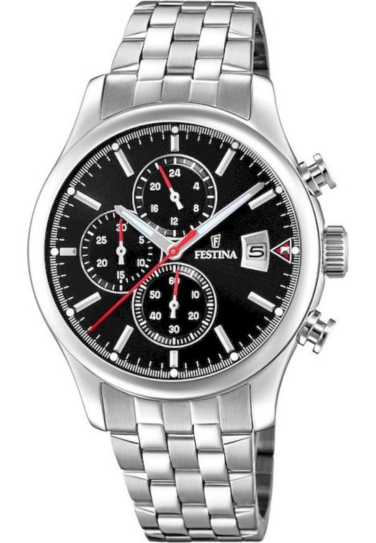 Festina Analoog kwartshorloge voor heren, met siliconen armband F20515/2, zwart/zilver, Eén maat, Riemen