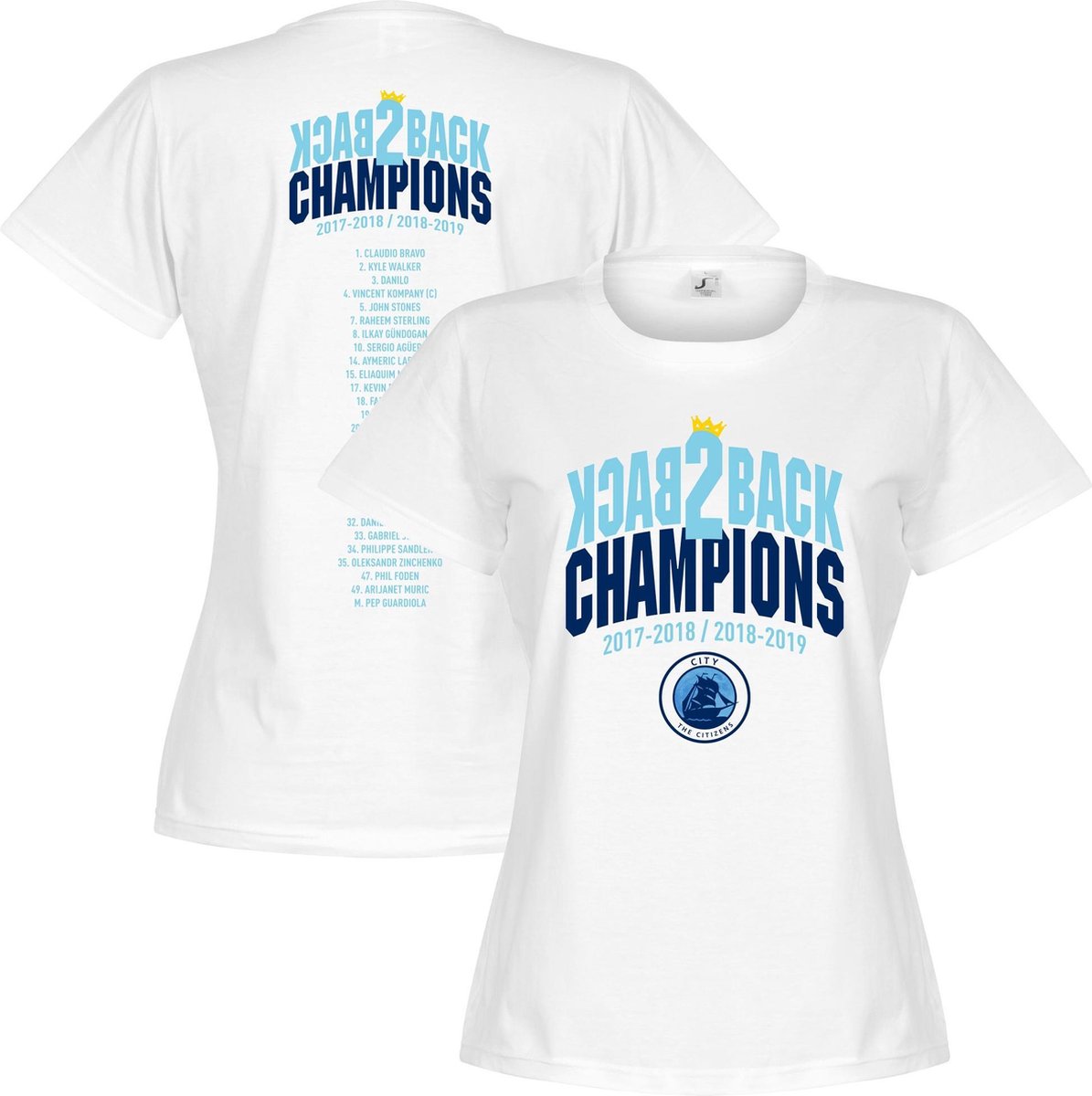 City Back to Back Champions Squad T-Shirt - Wit - Dames - S