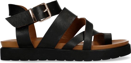 Manfield - Dames - Zwarte plateau sandalen - Maat 39 | bol.com