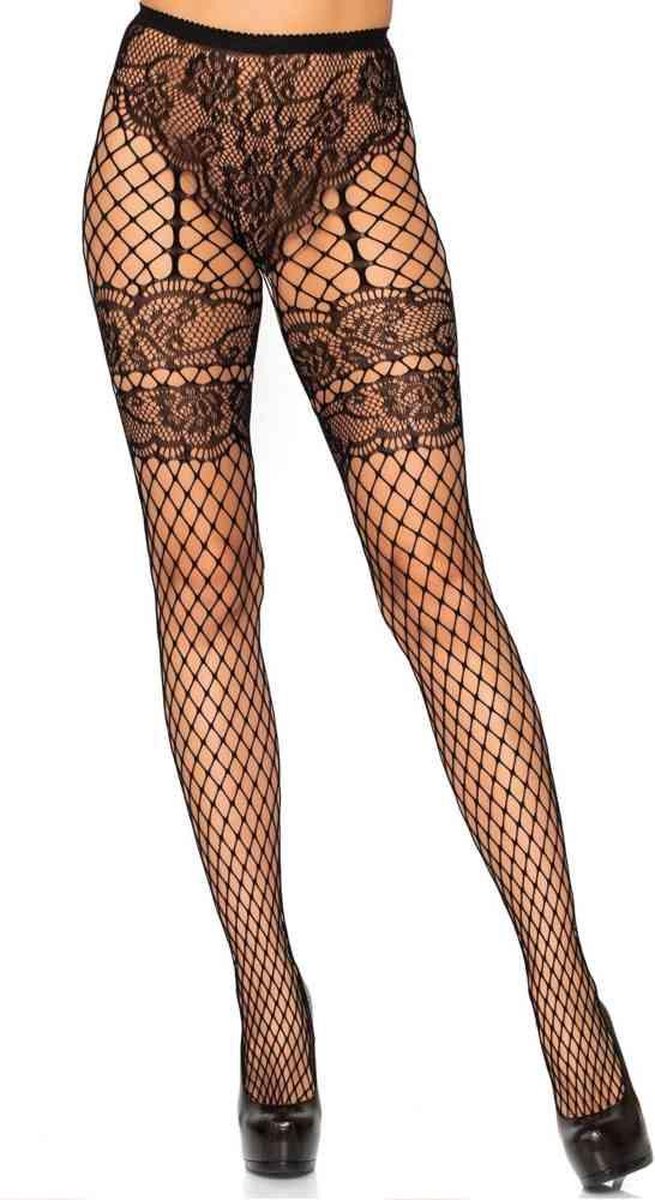 Leg Avenue Lace French cut net pantyhose ["Zwart"]