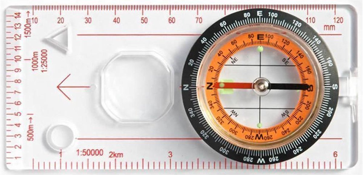 Kompas - Kaart Kompas - Kompas Liniaal - Plaatkompas - Kompas met Afstandsliniaal en Vergrootglas - Transparant