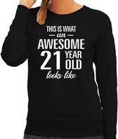 Awesome 21 year - geweldige 21 jaar cadeau sweater / trui zwart dames -  Verjaardag cadeau / kado sweater M