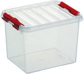 Sunware Q-Line opberg box/opbergdoos 3 liter 20 x 15 x 14 cm kunststof - Opslagbox - Opbergbak kunststof transparant/rood