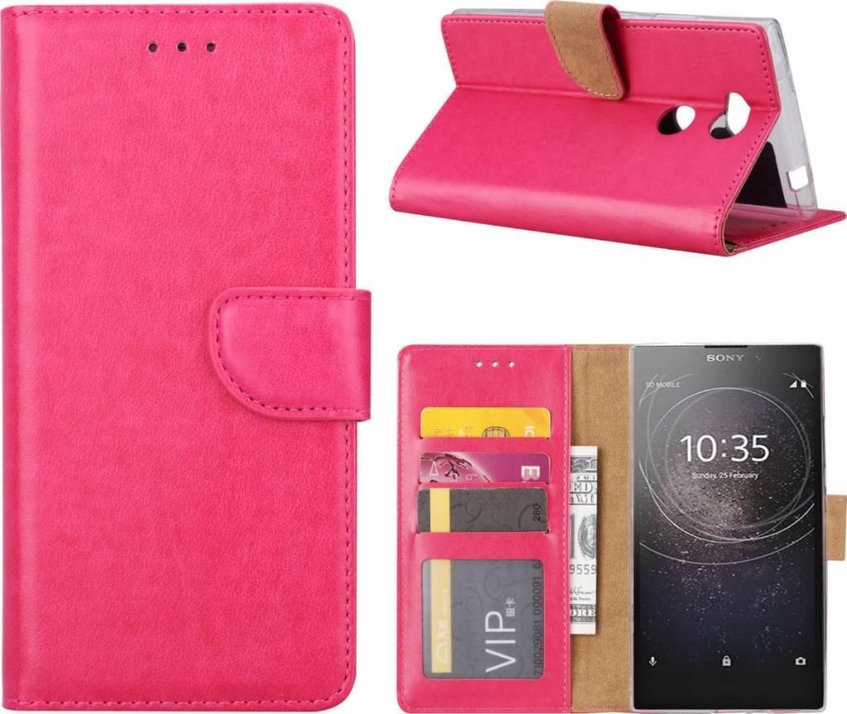 Geschikt voor Sony Xperia L2 Hoesje boektype case / geschikt voor 3 pasjes Pink