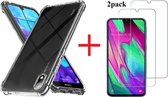 Huawei Y5 (2019) Anti Shock Hoesje TPU Back Cover Met 2pack glazen Screenprotector - Transparant