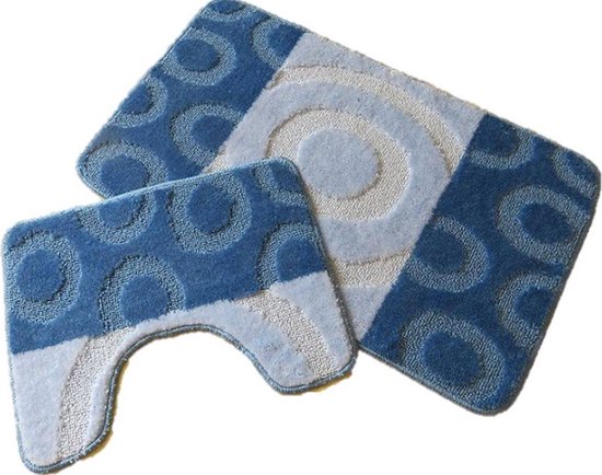 Set de tapis de bain teintes bleues - 60 x 100 cm + 50 x 60 cm | bol.com