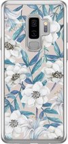 Samsung S9 Plus hoesje siliconen - Bloemen / Floral blauw | Samsung Galaxy S9 Plus case | blauw | TPU backcover transparant