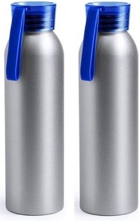 2x Aluminium drinkfles/waterfles met blauwe dop 650 ml - Sportfles - | bol.com