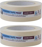 Set van 2x Afplaktape/schilderstape - 38 mm x 50 m - Professioneel - Hittenbestendig - Verf maskeertape - Masking tape