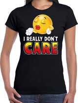 Funny emoticon t-shirt I really dont care zwart dames XS