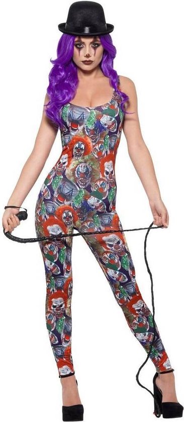 Smiffy's - Monster & Griezel Kostuum - Vol Enge Clowns Bodysuit - Vrouw - Multicolor - Large - Halloween - Verkleedkleding