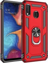 Samsung Galaxy A20e Hoesje - Anti-Shock Hybrid Armor met Kickstand Ring - Rood