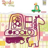 DDD025 Nellie Snellen snijmal - DADA Die "giraffe in car" - Giraffe in auto - baby peuter - 9,6 x 10,4 cm