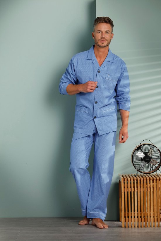 Robson Heren pyjama met gulp - knoopsluiting Martin - 48 - Blauw | bol.com