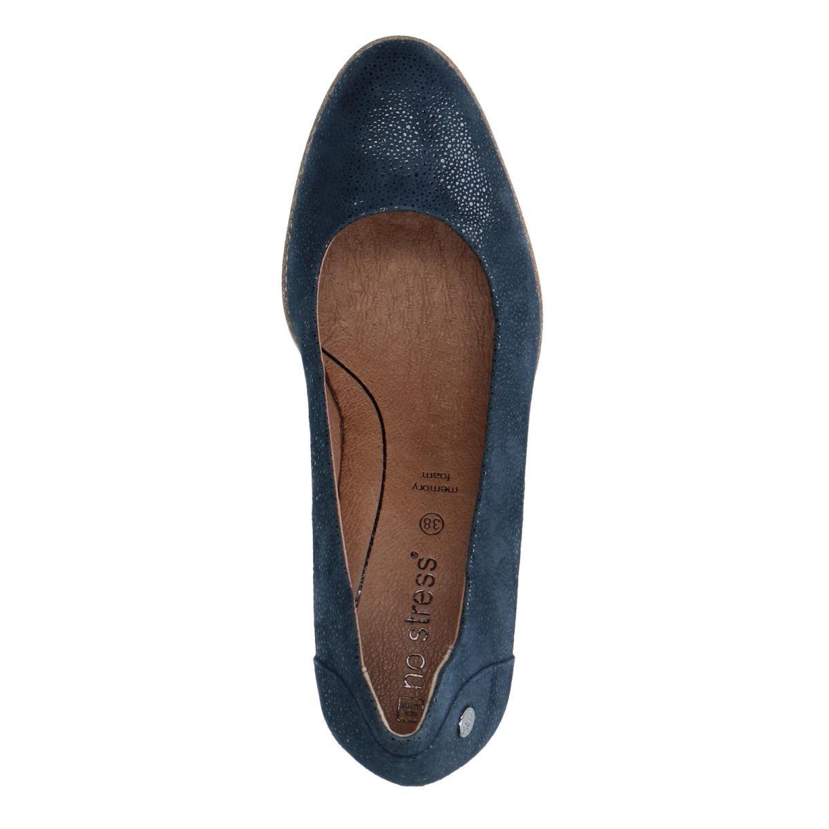 No Stress - Dames - Donkerblauwe suède pumps met print - Maat 36 | bol.com