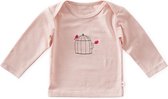 Little Label - baby shirt lange mouw -  light pink bird - maat: 74 - bio-katoen
