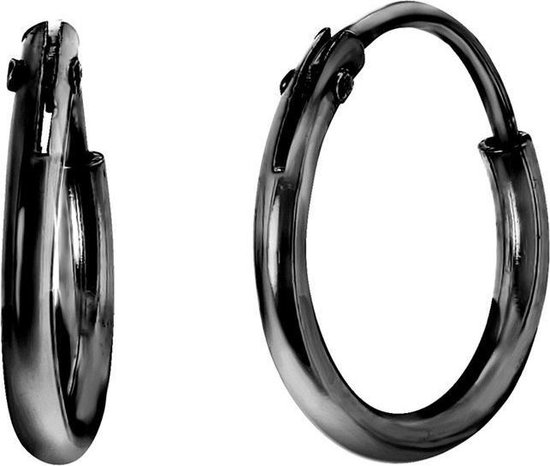 Lucardi Dames Oorbellen blackplated 10mm - Oorbellen - Cadeau - Moederdag - Echt Zilver - Zwart
