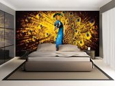 Peacock Bird Gold Feathers Photo Wallcovering