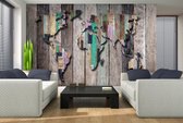 World Map Wood Planks Photo Wallcovering