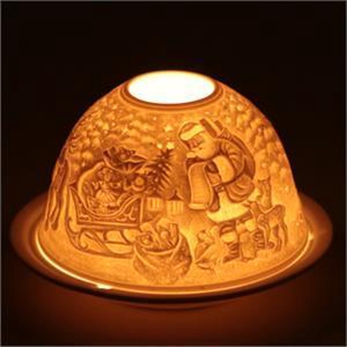 Sfeerlicht Porselein Kerstman met arrenslee - 13x13 cm - 300 g - M