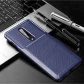 Geborsteld TPU Hoesje Geschikt voor OnePlus 8 | Beschermhoes | Back Cover | Flexibel TPU | Carbon | Dun | Blauw