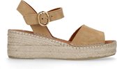 Manfield - Dames - Beige suède sandalen met sleehak - Maat 37