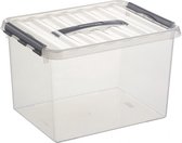 Sunware Q-Line opberg box/opbergdoos 22 liter 40 cm - Opslagbox - Opbergbak kunststof transparant/zilver