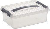 Sunware Q-Line opberg box/opbergdoos 4 liter 30 x 20 x 10 cm kunststof - Opslagbox - Opbergbak kunststof transparant/zilver