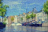 Schilderij Hoge der A Groningen vanaf Water - Aluminium, 60x40